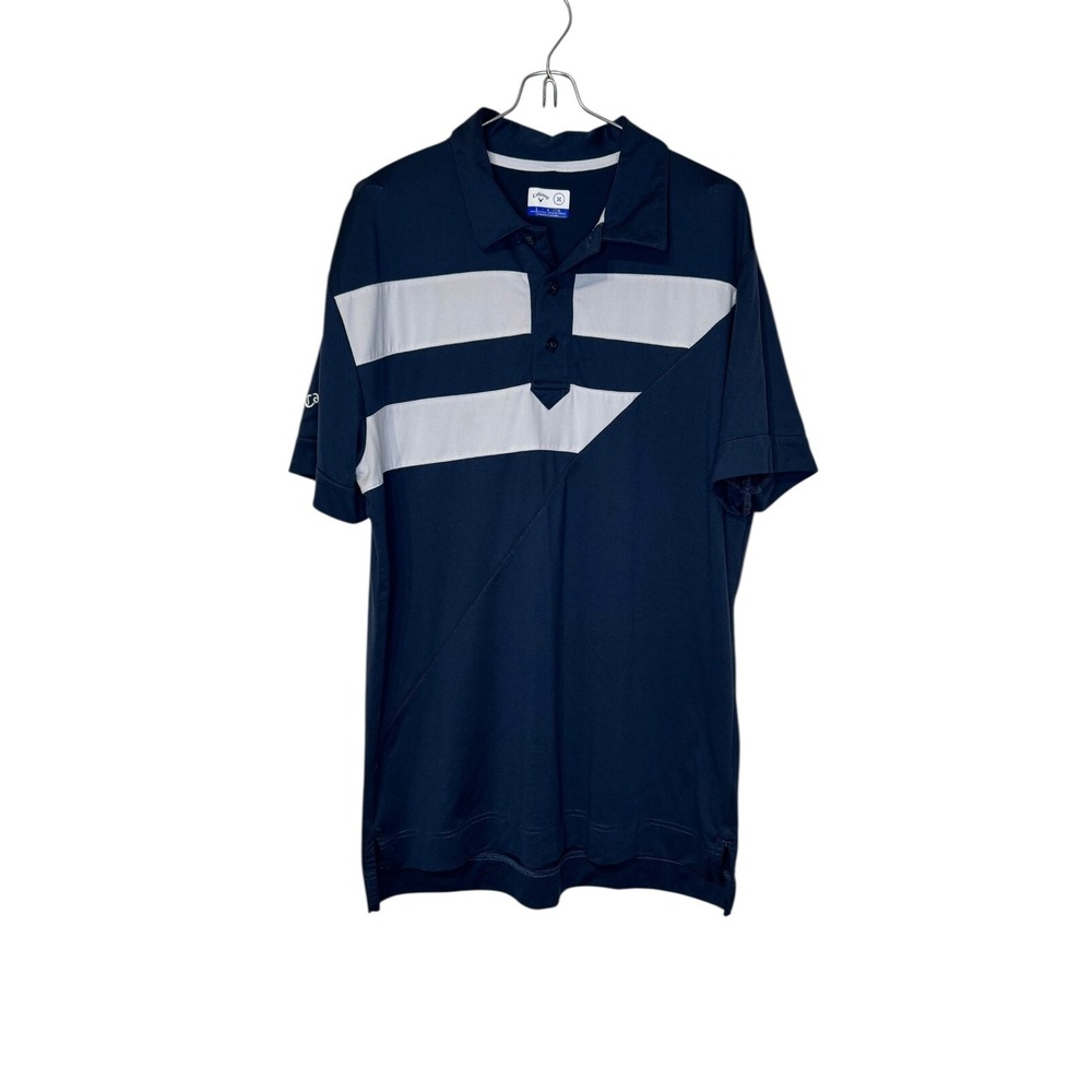Callaway‎ Mens Shirt Golf Polo X Range Striped Diagonal Navy White Size Large